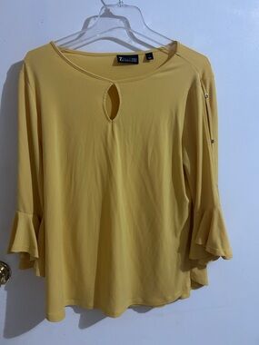 New York & Company Yellow Keyhole Ruffle-Sleeve Blouse